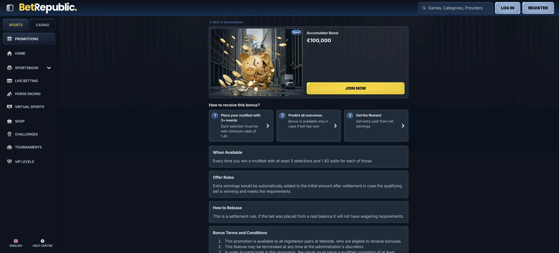 Betrepublic Casino: 2 De Aktionen Accumulator Boost